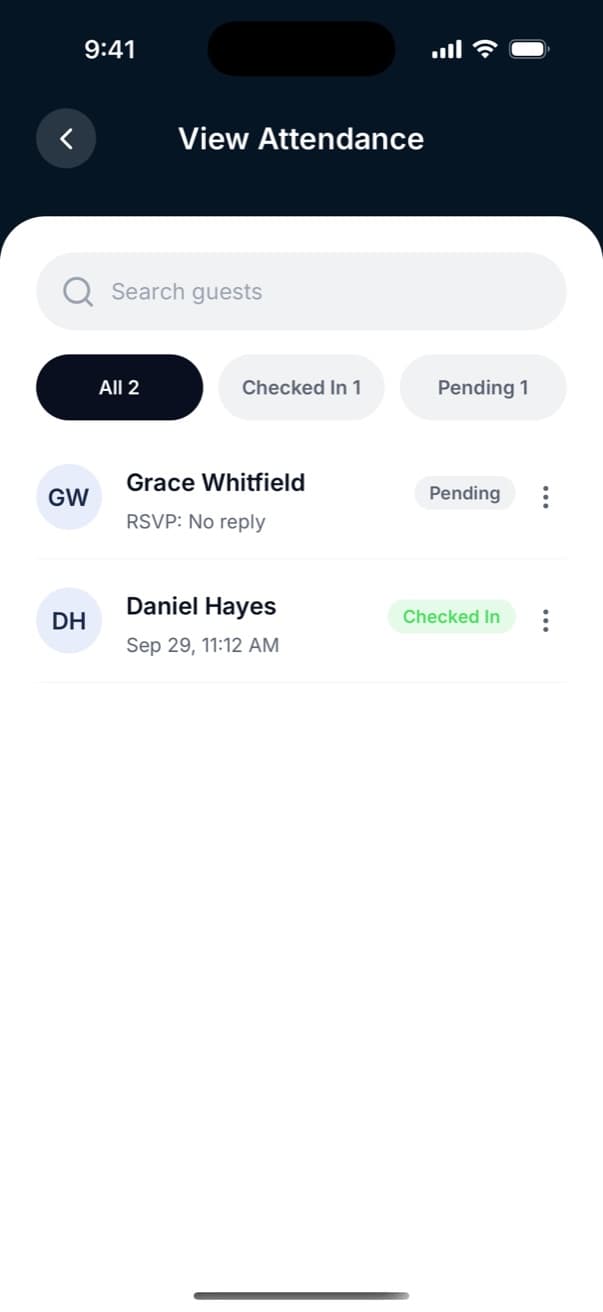 Live attendance list