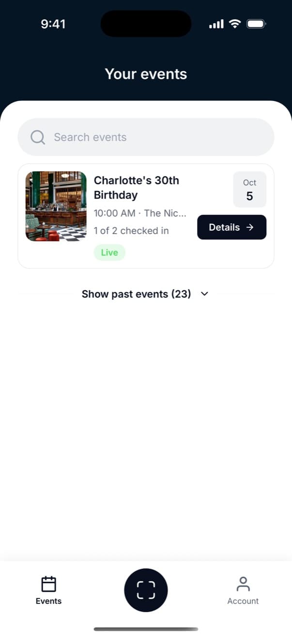 Your events list