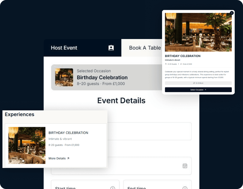 Book a table or privatise a venue